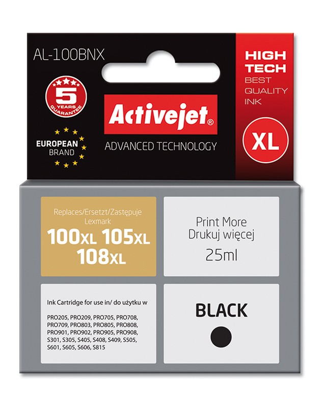 Cartus compatibil 100XL 108XL Black pentru Lexmark 14N1068E, 25 ml, Premium Activejet, Garantie 5 ani - imagine 3